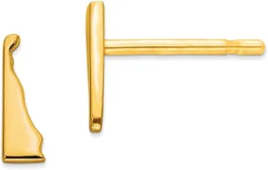 925 Sterling Silver Yellow Gold-Plated DE Small State Studs Earring - 7mm x 2mm
