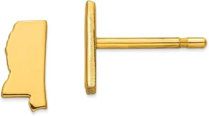925 Sterling Silver Yellow Gold-Plated MS Small State Studs Earring - 8mm x 4mm