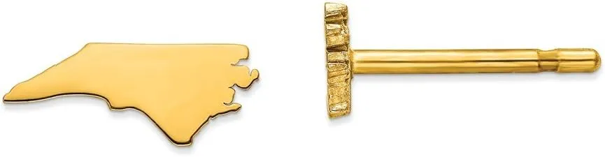 925 Sterling Silver Yellow Gold-Plated NC Small State Studs Earring - 4mm x 9mm