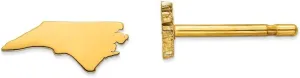 925 Sterling Silver Yellow Gold-Plated NC Small State Studs Earring - 4mm x 9mm