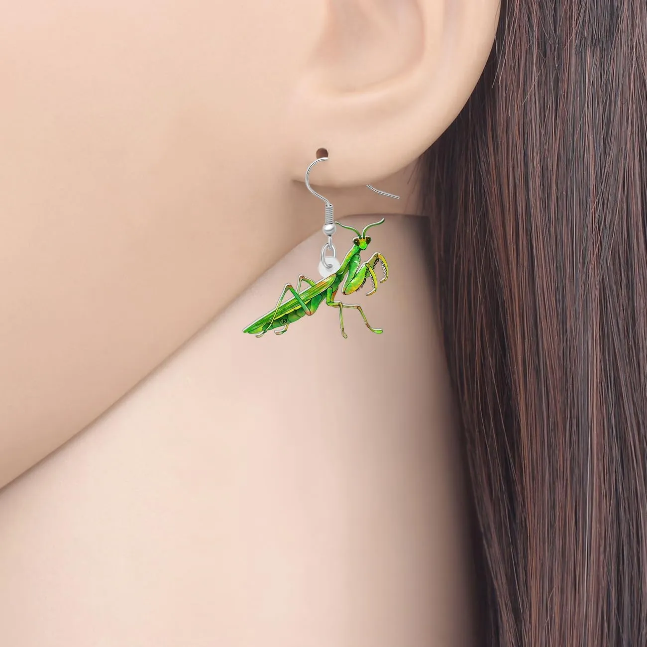 Acrylic Cute Green Praying Mantis Dangle Earrings Spring Summer Insects Bug Jewelry Charms Gifts For Women Accessories