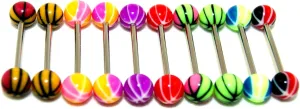 Acrylic Tongue Rings Barbell Stripes Design LOT 10