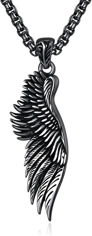 ADMETUS Angel Wing Necklaces 925 Sterling Silver Guardian Angel Single Wing Pendant Jewelry for Men with 22" 2" Rolo Chain