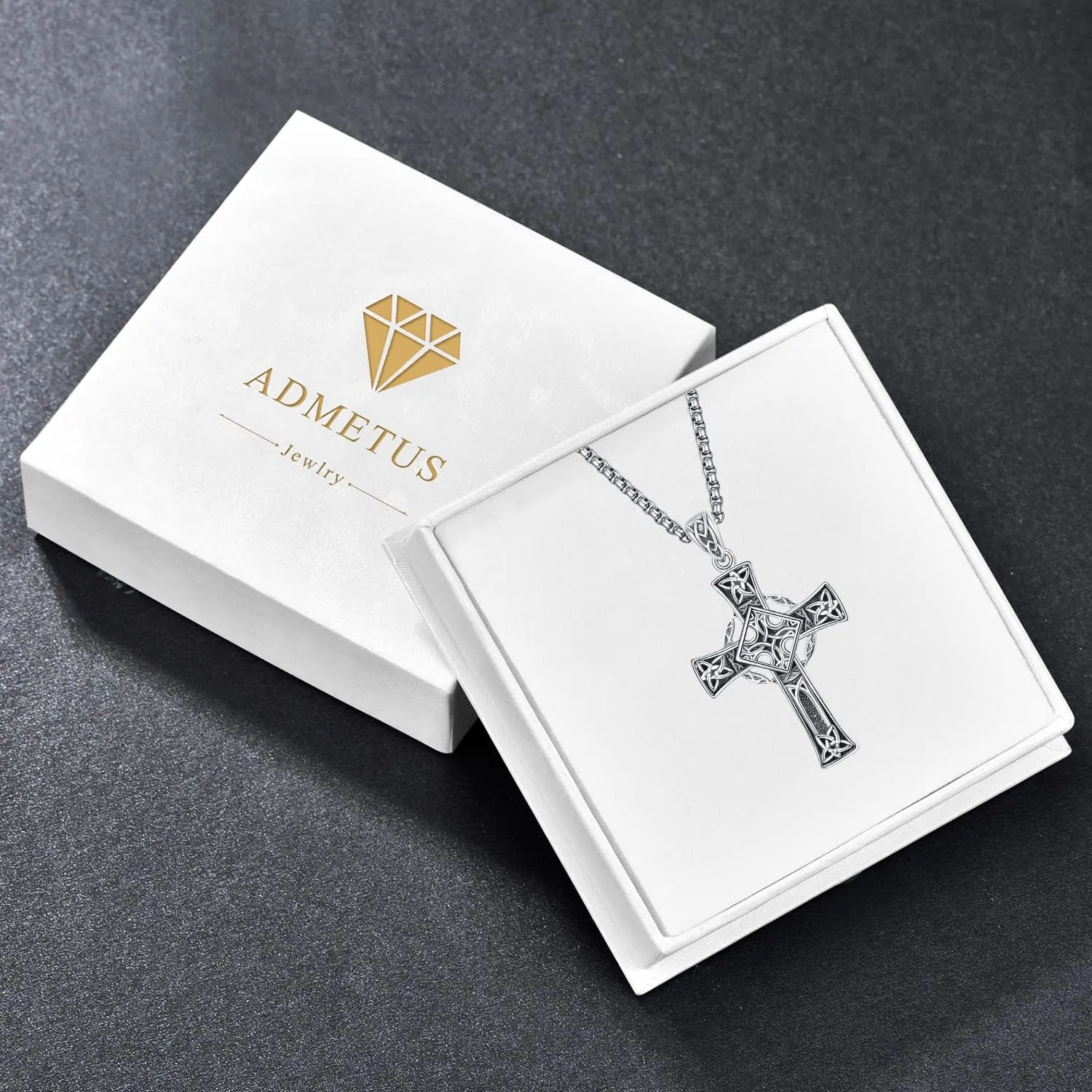 ADMETUS Celtic Cross Necklaces 925 Sterling Silver Irish Cross Pendant Jewelry Celtic Knot Protection Jewelry Gifts for Men with 22" 2" Rolo Chain