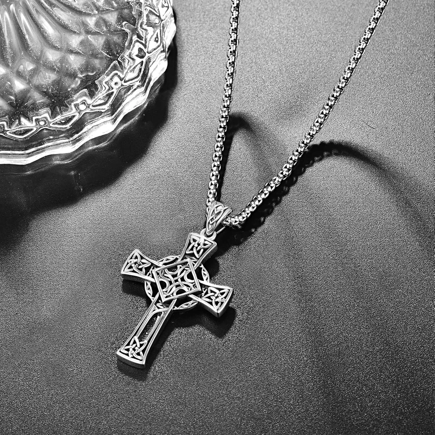 ADMETUS Celtic Cross Necklaces 925 Sterling Silver Irish Cross Pendant Jewelry Celtic Knot Protection Jewelry Gifts for Men with 22" 2" Rolo Chain