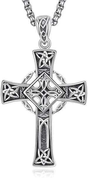 ADMETUS Celtic Cross Necklaces 925 Sterling Silver Irish Cross Pendant Jewelry Celtic Knot Protection Jewelry Gifts for Men with 22" 2" Rolo Chain