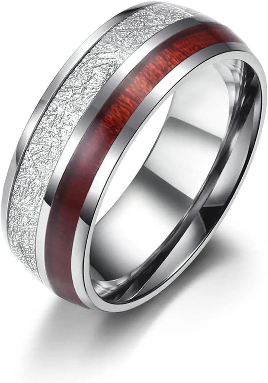 Aienid Engravable Couples Rings Stainless Steel Couple Name Rings 8MM Silver Ring Inlay Wood