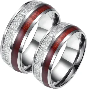 Aienid Engravable Couples Rings Stainless Steel Couple Name Rings 8MM Silver Ring Inlay Wood