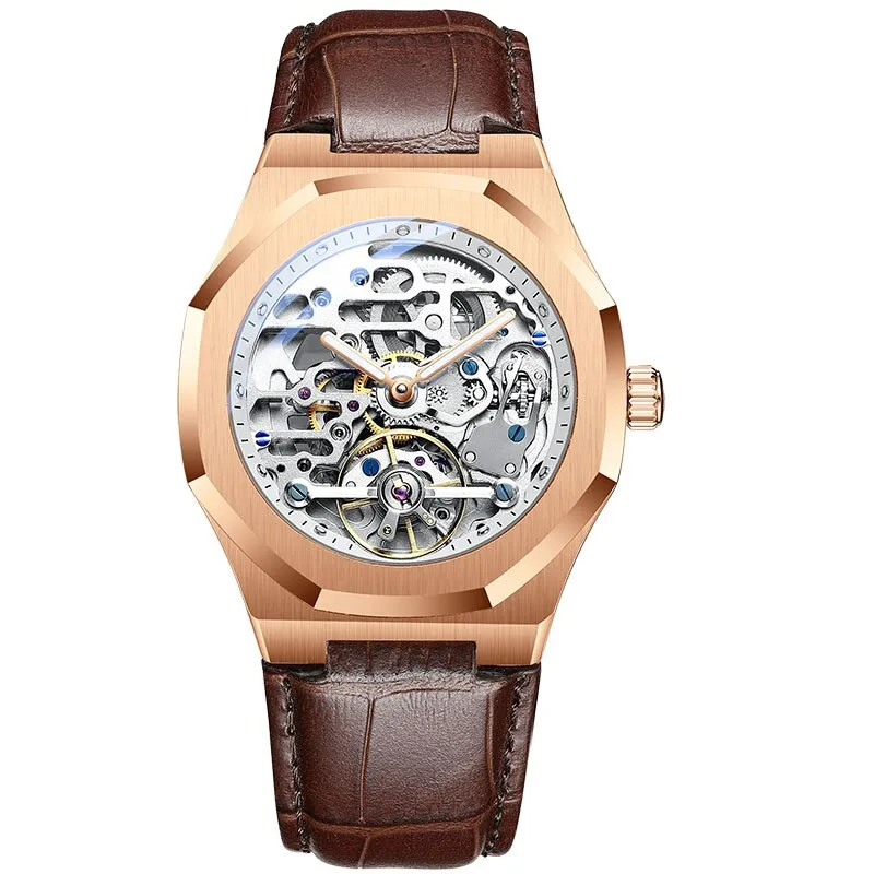 AILANG Men's Self-Winding Hollow Wine Barrel Mechanical Wristwatch