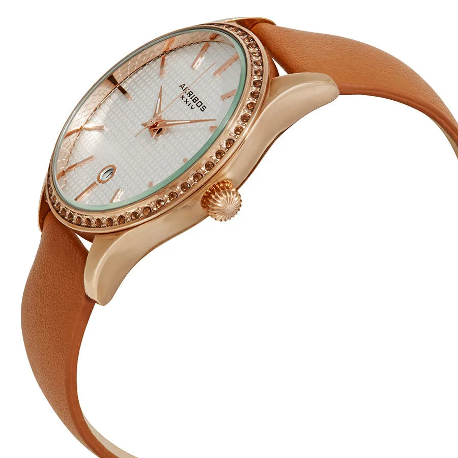 Akribos Xxiv Silver Dial Tangerine Leather Ladies Watch AK964TN