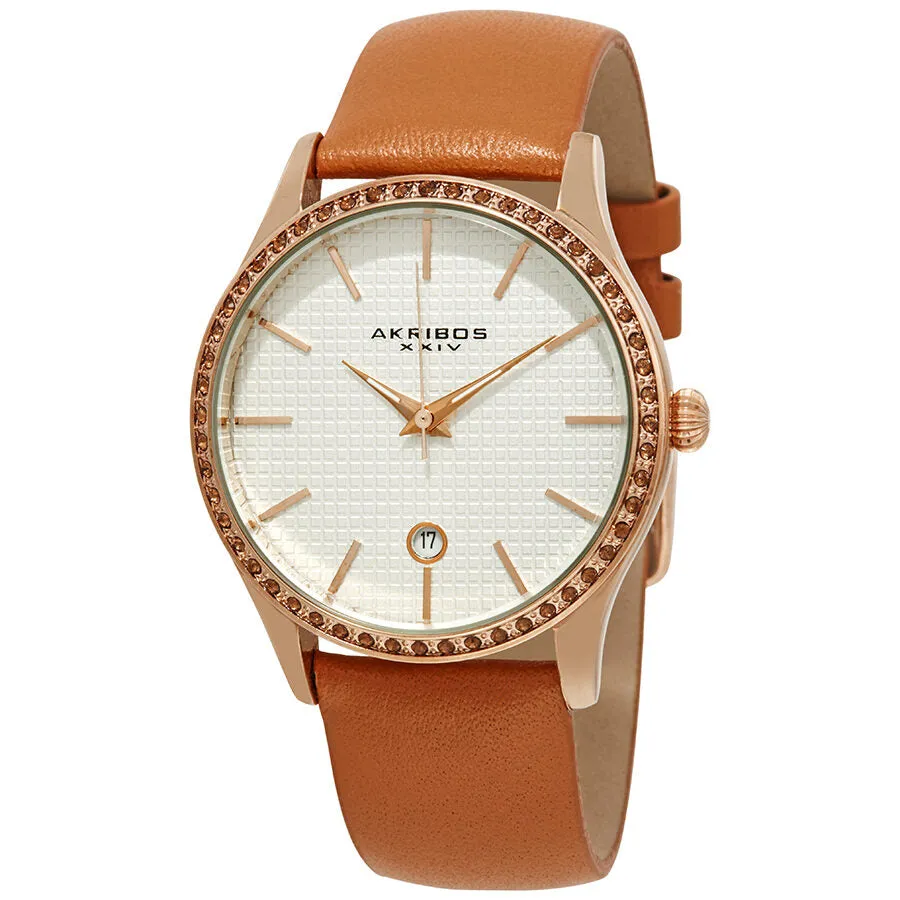 Akribos Xxiv Silver Dial Tangerine Leather Ladies Watch AK964TN