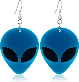 Alien Earrings for Women Girls Cute Funny Cartoon Green Alien Head Dangle Earrings Novelty Acrylic Statement Earrings