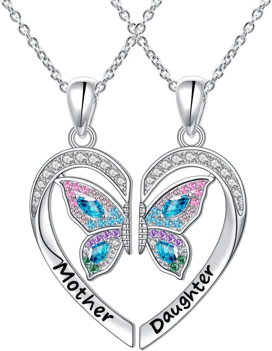 Alphm S925 Sterling Silver Mother Daughter Sisters Family Necklaces for 2 Matching Heart Jewelry for Mom Big Sis Little Sis