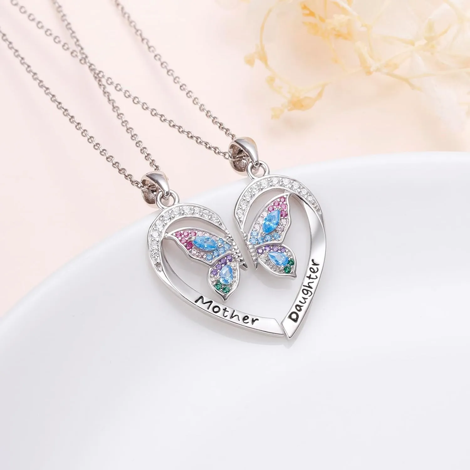 Alphm S925 Sterling Silver Mother Daughter Sisters Family Necklaces for 2 Matching Heart Jewelry for Mom Big Sis Little Sis