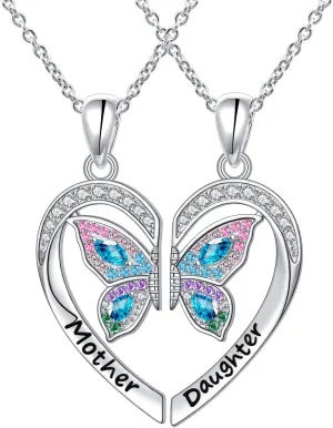 Alphm S925 Sterling Silver Mother Daughter Sisters Family Necklaces for 2 Matching Heart Jewelry for Mom Big Sis Little Sis