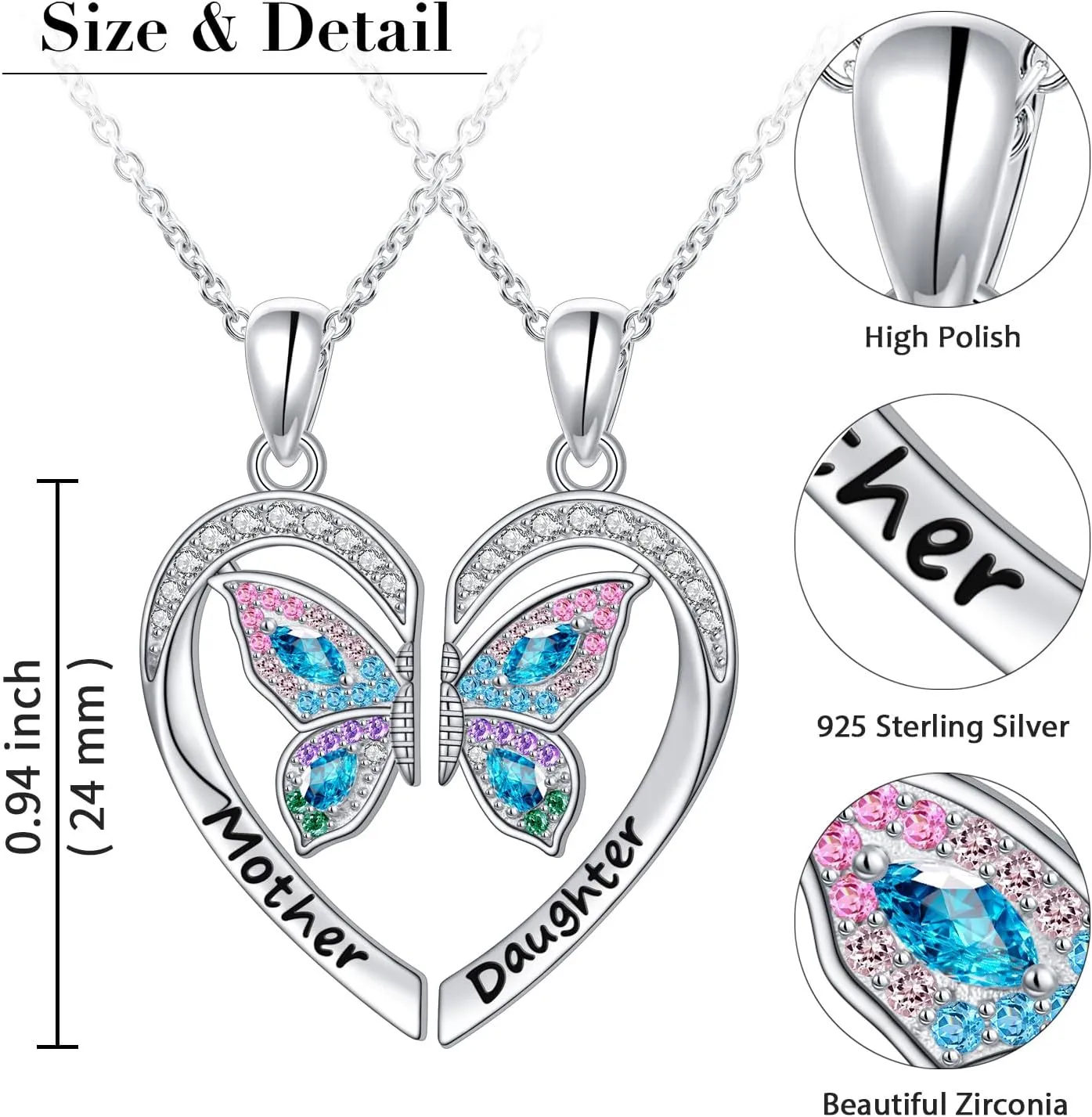 Alphm S925 Sterling Silver Mother Daughter Sisters Family Necklaces for 2 Matching Heart Jewelry for Mom Big Sis Little Sis