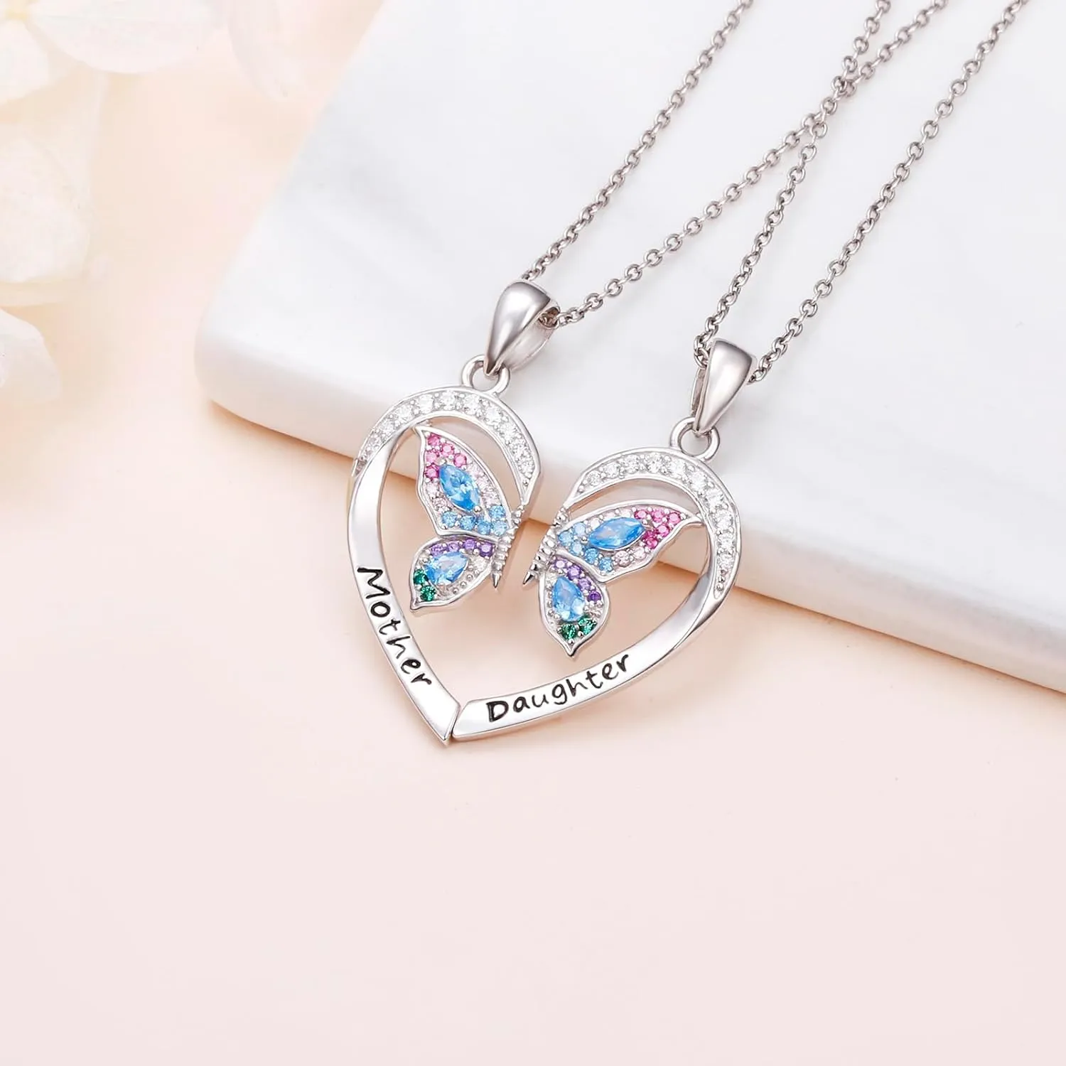 Alphm S925 Sterling Silver Mother Daughter Sisters Family Necklaces for 2 Matching Heart Jewelry for Mom Big Sis Little Sis