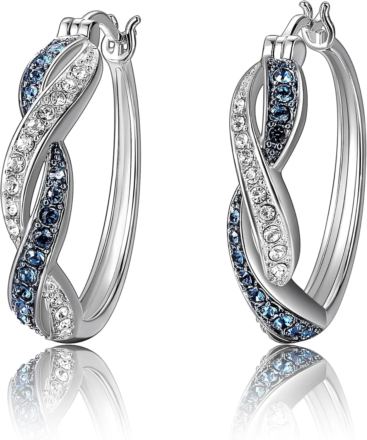 Amazon Essentials .925 Sterling Silver Rhodium Plated Crystal Twisted Hoop Earrings for Women, Hypoallergenic Nickel-Free, Lightweight Hoops with Click Post Closure