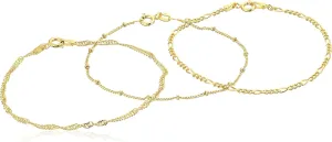 Amazon Essentials Set of Three Singapore, Figaro and Bead Station Chain Bracelet (previously Amazon Collection)