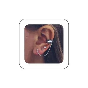 Andelaisi Boho Tassel Chain Cuff Earrings Silver Cartilage Cuff Earring Vintage Tassel Chain Crawler Climber Earrings Small Hoop Wrap Chain Earring Jewelry for Women