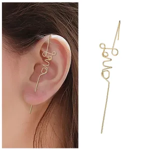 Andelaisi Gold Crawler Hook Ear Wrap Earrings - Long Piercing, Personalized Jewelry for Women
