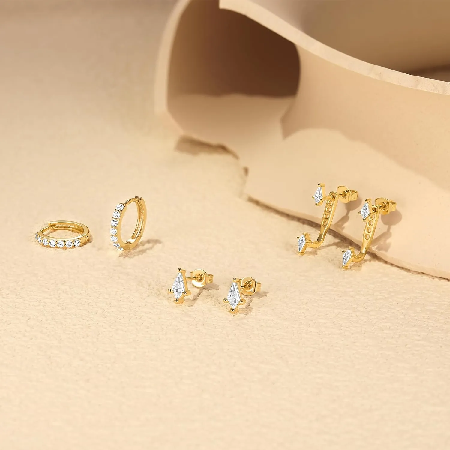 Angelady 3 Pairs Gold Hoop Earrings Set for Women, 14K Small Huggie Earring for Multiple Piercing Hypoallergenic Earring Stacks Trendy Jewelry, Dainty Sun Flower Stud Earrings for Women's Gifts