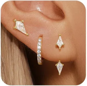 Angelady 3 Pairs Gold Hoop Earrings Set for Women, 14K Small Huggie Earring for Multiple Piercing Hypoallergenic Earring Stacks Trendy Jewelry, Dainty Sun Flower Stud Earrings for Women's Gifts