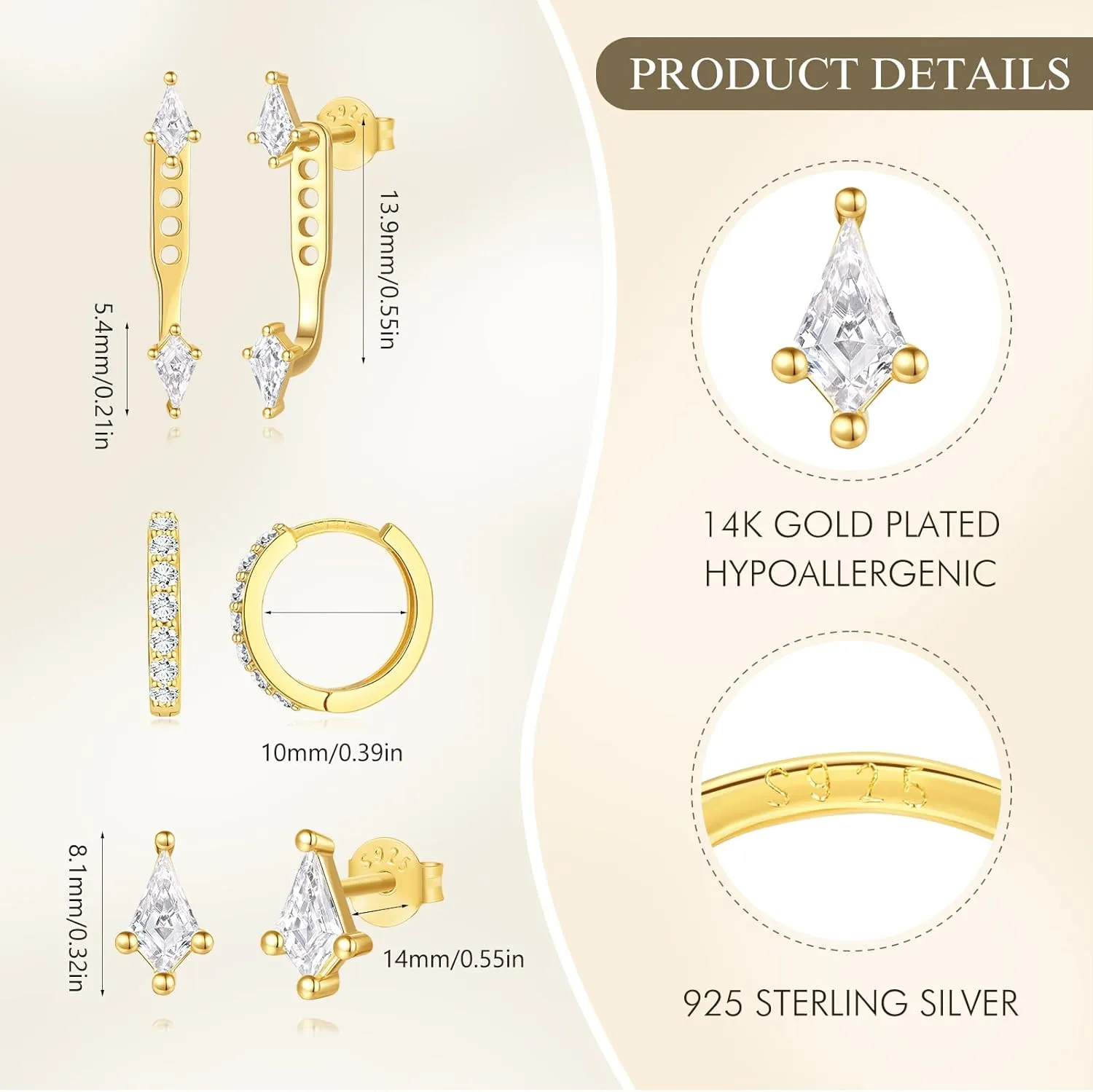 Angelady 3 Pairs Gold Hoop Earrings Set for Women, 14K Small Huggie Earring for Multiple Piercing Hypoallergenic Earring Stacks Trendy Jewelry, Dainty Sun Flower Stud Earrings for Women's Gifts
