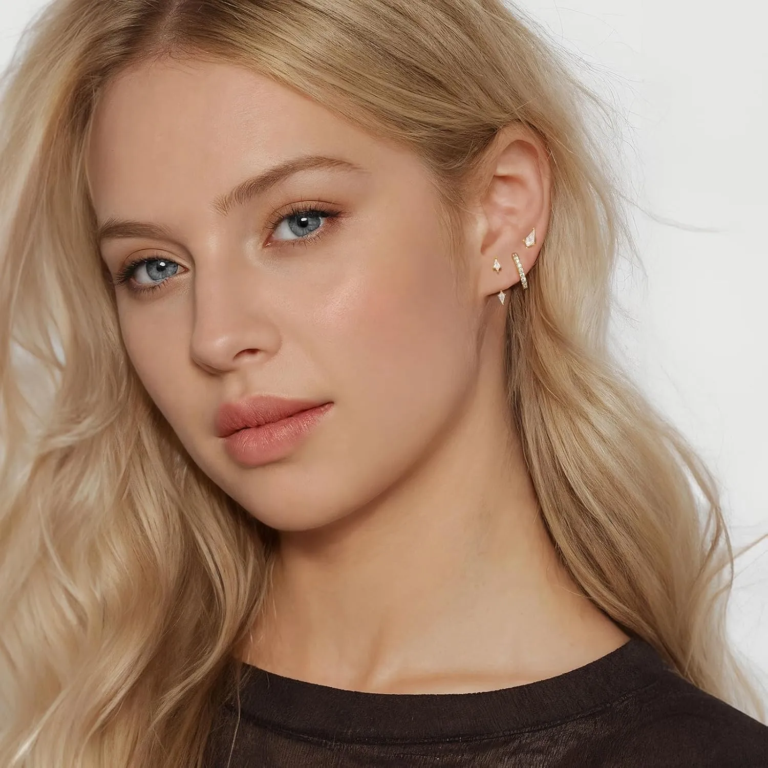 Angelady 3 Pairs Gold Hoop Earrings Set for Women, 14K Small Huggie Earring for Multiple Piercing Hypoallergenic Earring Stacks Trendy Jewelry, Dainty Sun Flower Stud Earrings for Women's Gifts