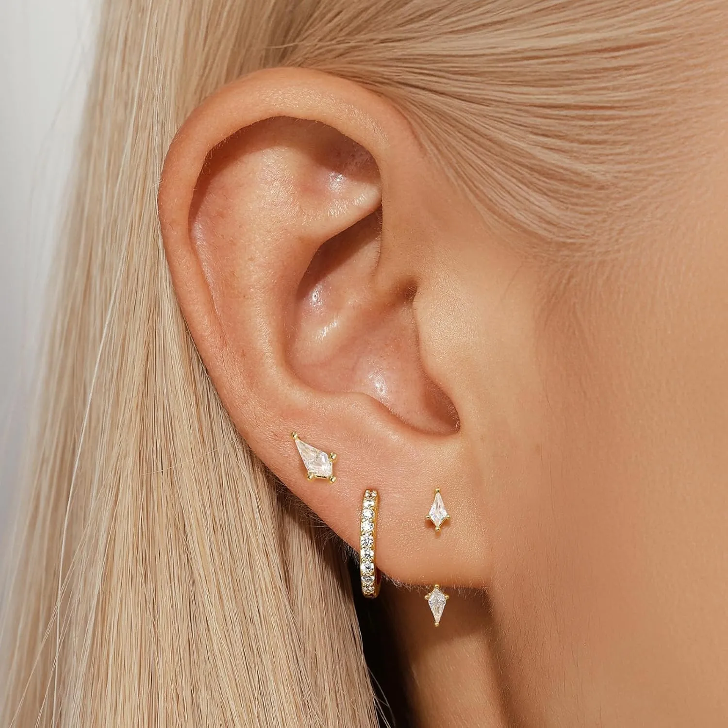 Angelady 3 Pairs Gold Hoop Earrings Set for Women, 14K Small Huggie Earring for Multiple Piercing Hypoallergenic Earring Stacks Trendy Jewelry, Dainty Sun Flower Stud Earrings for Women's Gifts