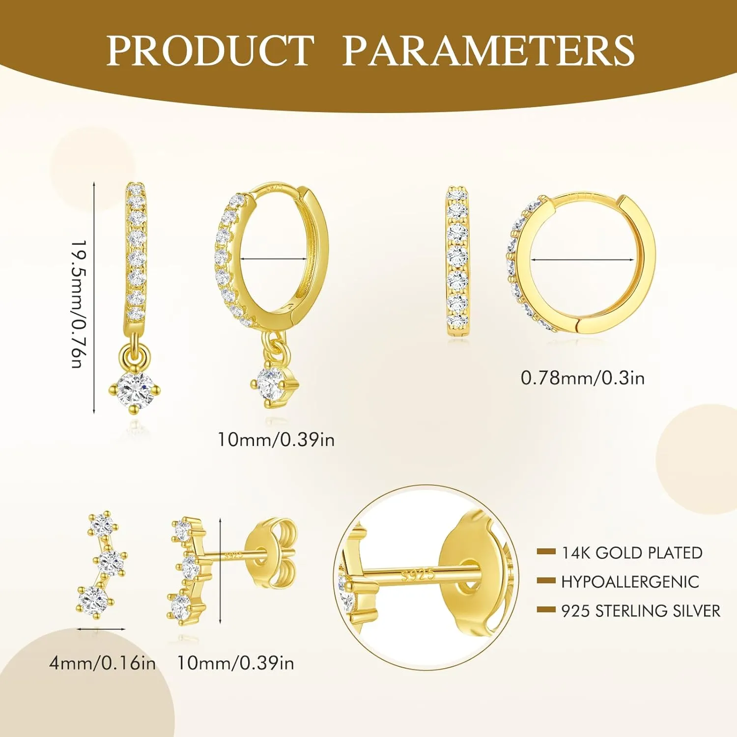 Angelady Gold Hoop Earrings Set for Women, Dainty 14K Gold Plated Huggies Earring, Sterling Silver Hypoallergenic Cartilage Earrings, Trendy Earring Stacks for Multiple Piercing Jewelry Gift(3 Pairs)