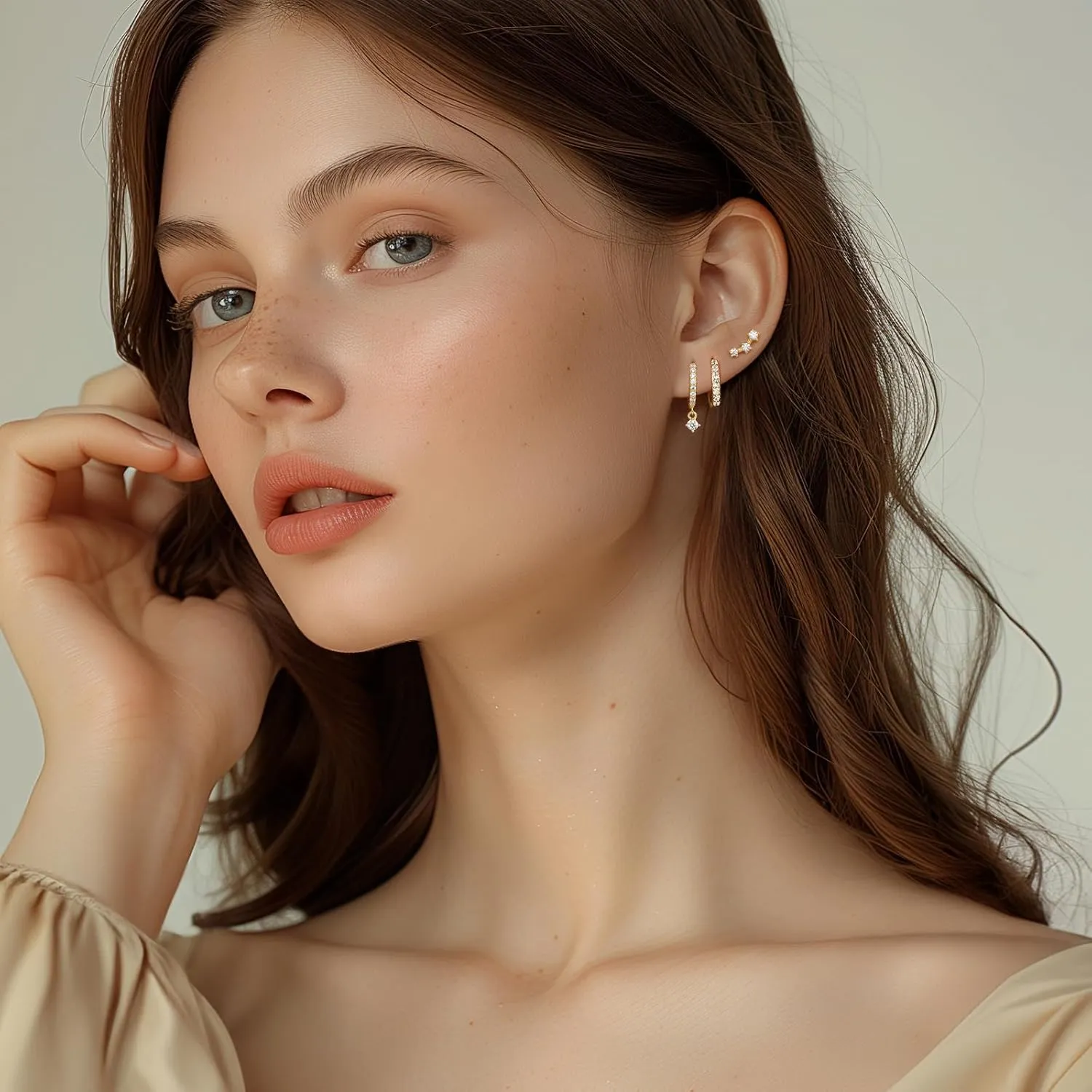 Angelady Gold Hoop Earrings Set for Women, Dainty 14K Gold Plated Huggies Earring, Sterling Silver Hypoallergenic Cartilage Earrings, Trendy Earring Stacks for Multiple Piercing Jewelry Gift(3 Pairs)