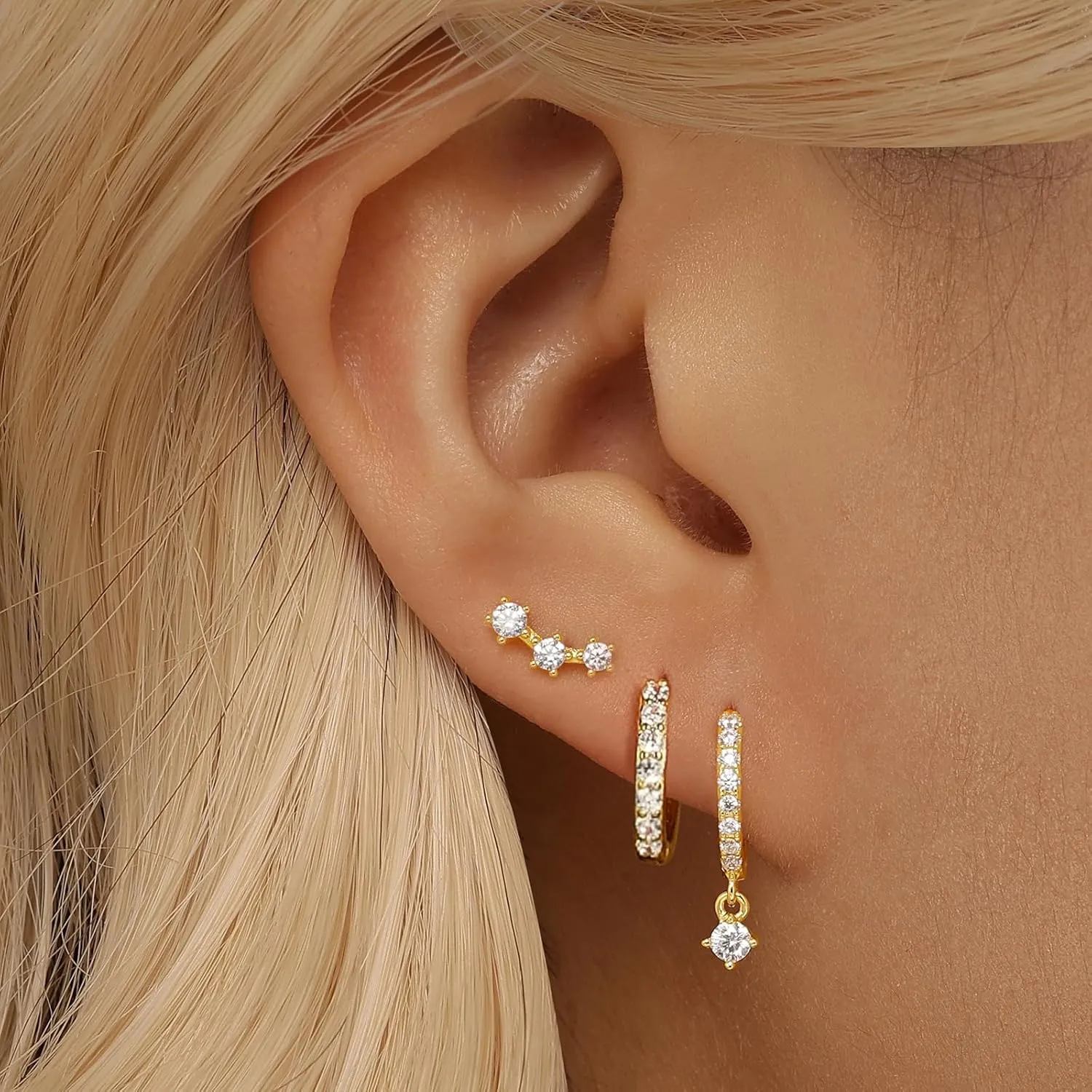 Angelady Gold Hoop Earrings Set for Women, Dainty 14K Gold Plated Huggies Earring, Sterling Silver Hypoallergenic Cartilage Earrings, Trendy Earring Stacks for Multiple Piercing Jewelry Gift(3 Pairs)