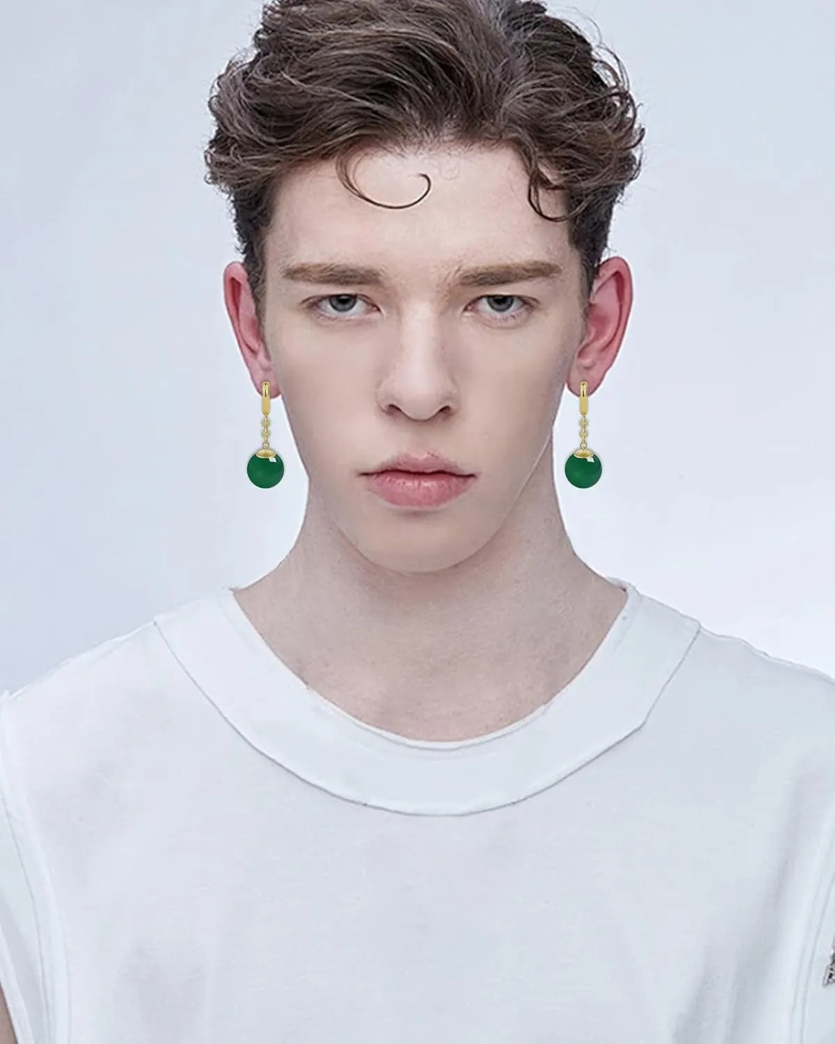 Anime Goku Potara Ball Dragon Z Black Vegetto Cosplay Sterling Silver Drop Hoop Earrings for Men Women Hypoallergenic Plated Gold Green Nature Onyx Crystal Jewelry Gifts