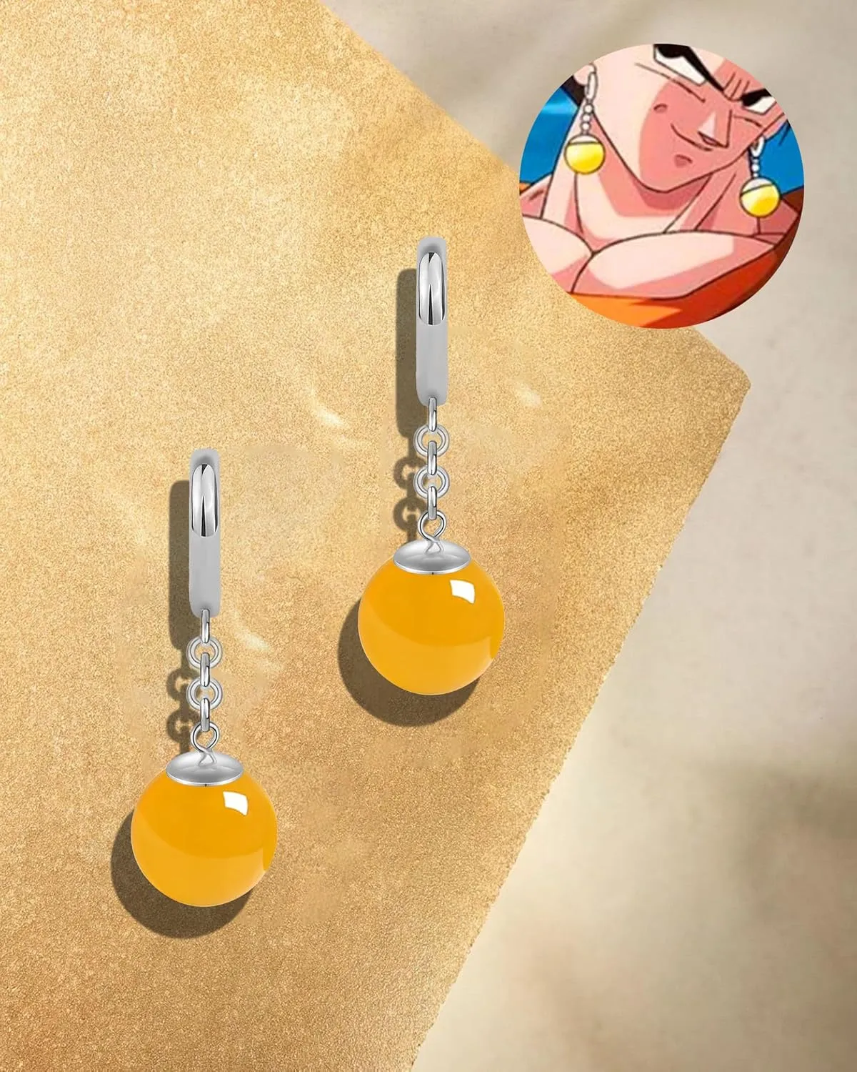 Anime Goku Potara Ball Dragon Z Black Vegetto Cosplay Sterling Silver Drop Hoop Earrings for Men Women Hypoallergenic Plated Gold Green Nature Onyx Crystal Jewelry Gifts