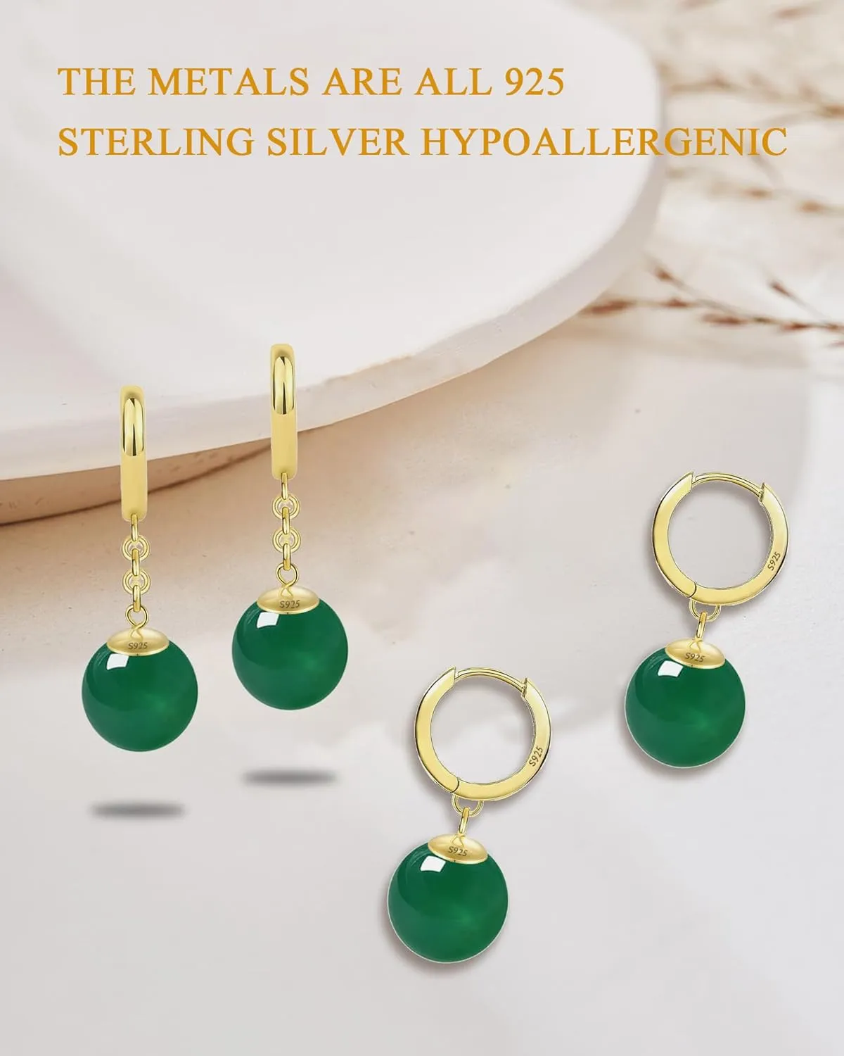 Anime Goku Potara Ball Dragon Z Black Vegetto Cosplay Sterling Silver Drop Hoop Earrings for Men Women Hypoallergenic Plated Gold Green Nature Onyx Crystal Jewelry Gifts