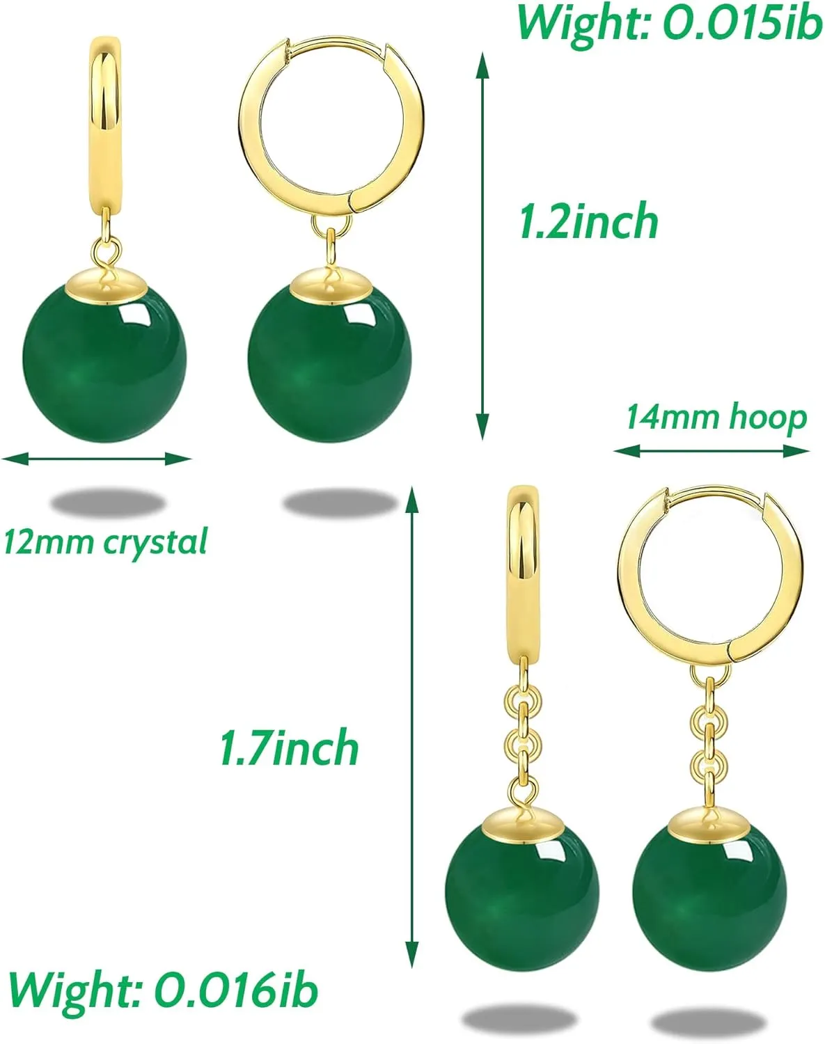 Anime Goku Potara Ball Dragon Z Black Vegetto Cosplay Sterling Silver Drop Hoop Earrings for Men Women Hypoallergenic Plated Gold Green Nature Onyx Crystal Jewelry Gifts