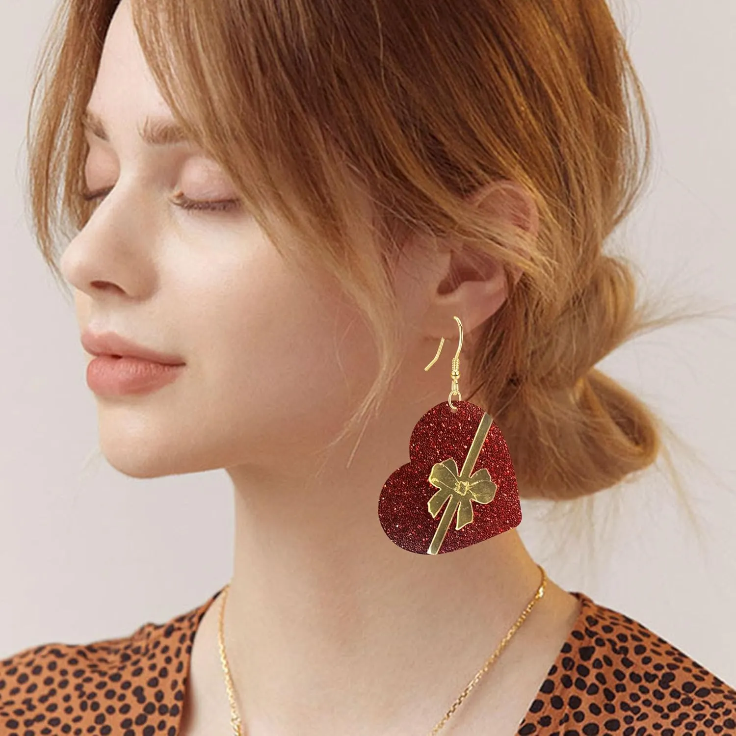 Anmpab Asymmetric Valentine Day Heart Gift Box Earrings for Women Acrylic Sparkle Love Heart Dangle Earrings Jewelry Decoration