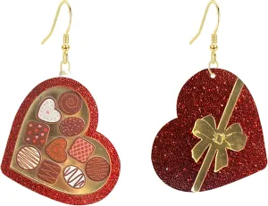 Anmpab Asymmetric Valentine Day Heart Gift Box Earrings for Women Acrylic Sparkle Love Heart Dangle Earrings Jewelry Decoration