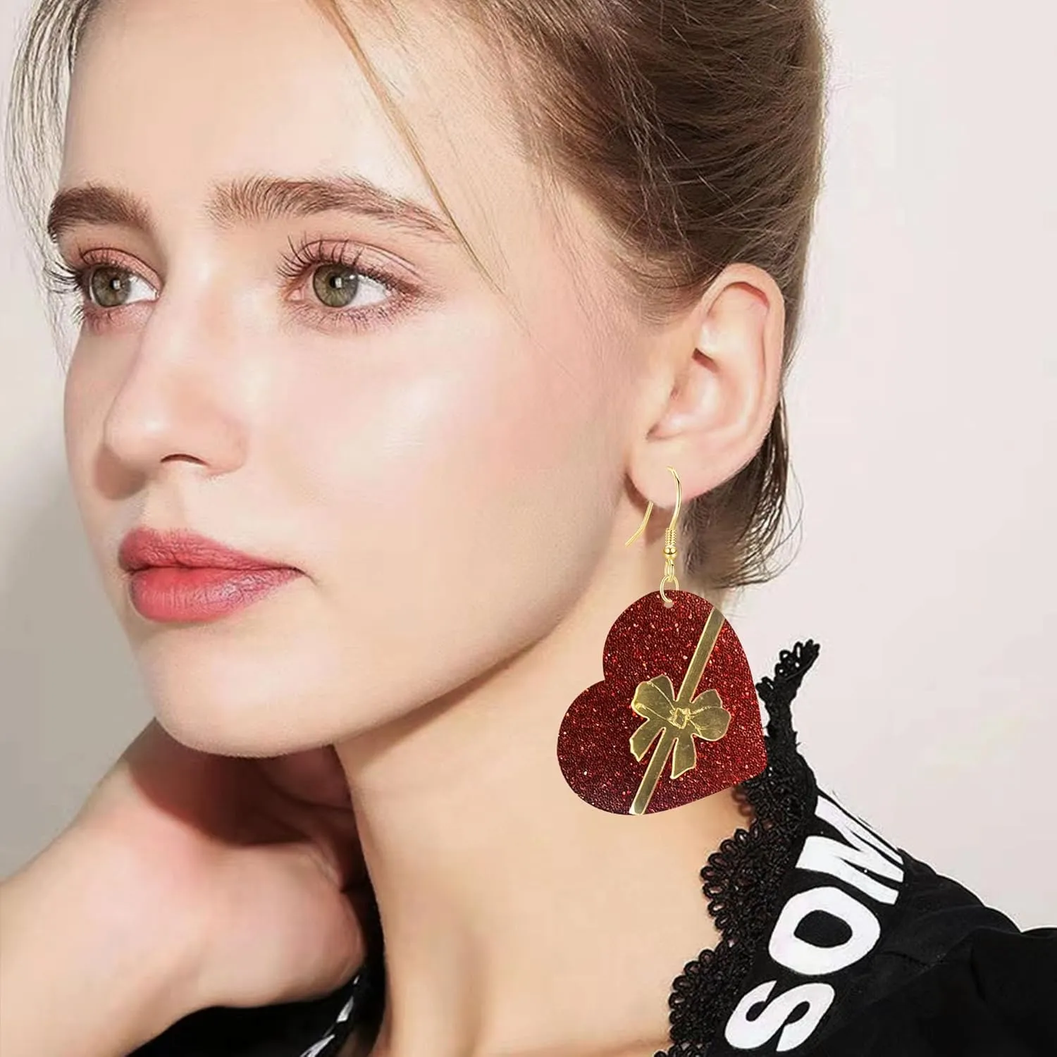 Anmpab Asymmetric Valentine Day Heart Gift Box Earrings for Women Acrylic Sparkle Love Heart Dangle Earrings Jewelry Decoration
