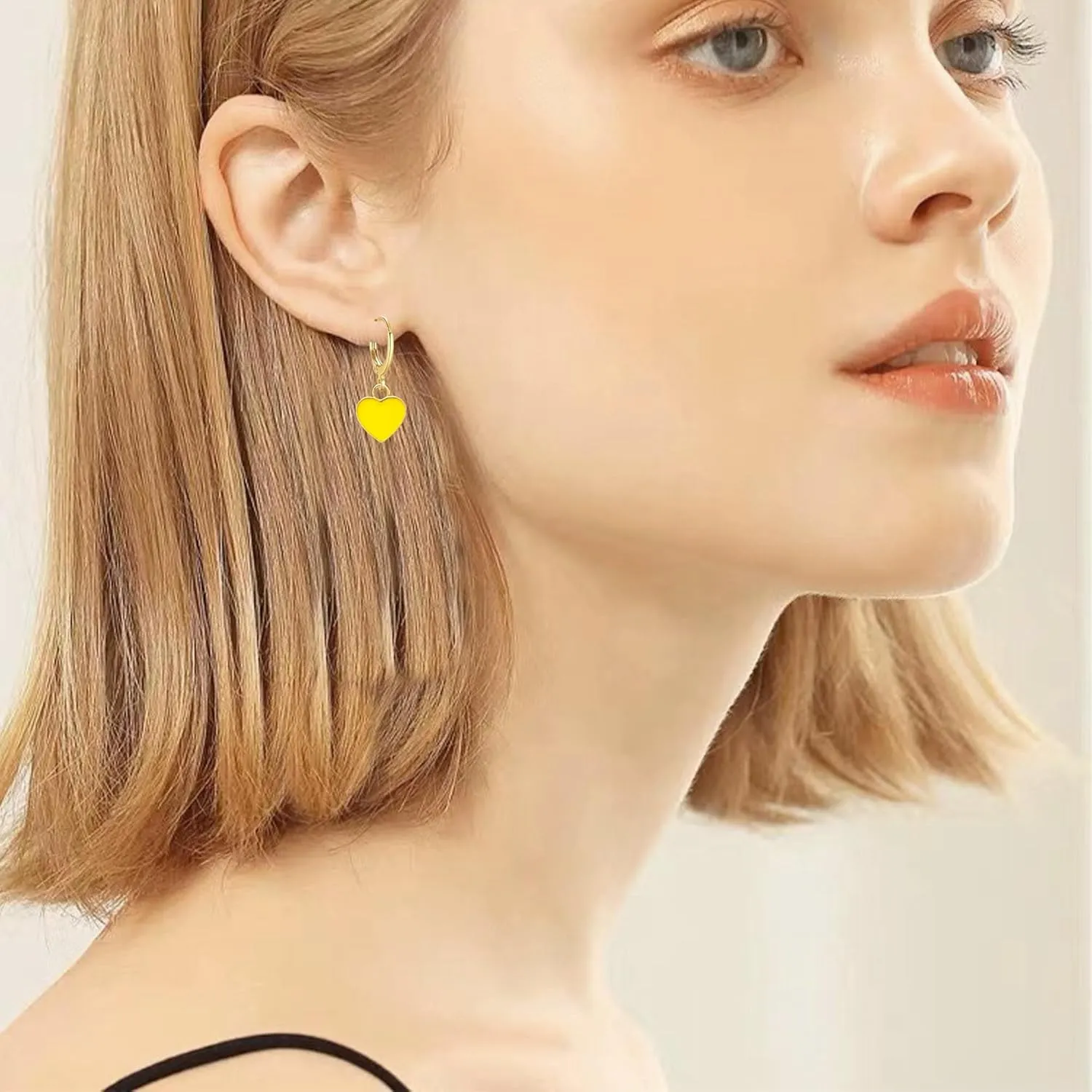 Anmpab Heart Mini Dangle Huggie Earrings for Women Dainty Gold Plated Small Hoop Earrings Jewelry Gift for Women Ladies Valentine Day
