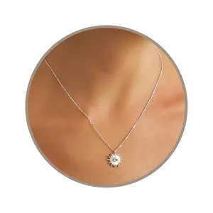 Annika Bella Evil Eye Sun Necklace, Silver Pendant Necklaces, 925 Sterling Chain, Cubic Zirconia Pendant Celestial Jewelry for Women (Silver)