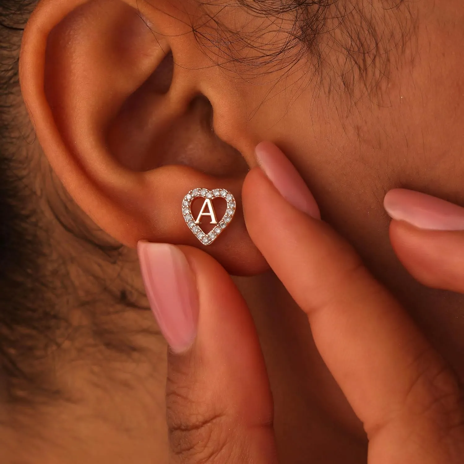 Anoup Heart Initial Stud Earrings - Gifts for Girls, Sterling Silver Post 14K Gold Plated All Over Hypoallergenic | CZ Simulated Diamond Stud Earrings | Birthday Gifts for Kids Toddlers Daughter