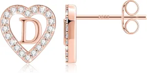 Anoup Heart Initial Stud Earrings - Gifts for Girls, Sterling Silver Post 14K Gold Plated All Over Hypoallergenic | CZ Simulated Diamond Stud Earrings | Birthday Gifts for Kids Toddlers Daughter