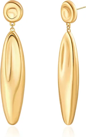 Aobei Pearl 18K Gold/Platimun Plated Brass Long Vertical Bar Drop Dangle Earring Minimal Hanging Earrings Geometric jewelry for Women