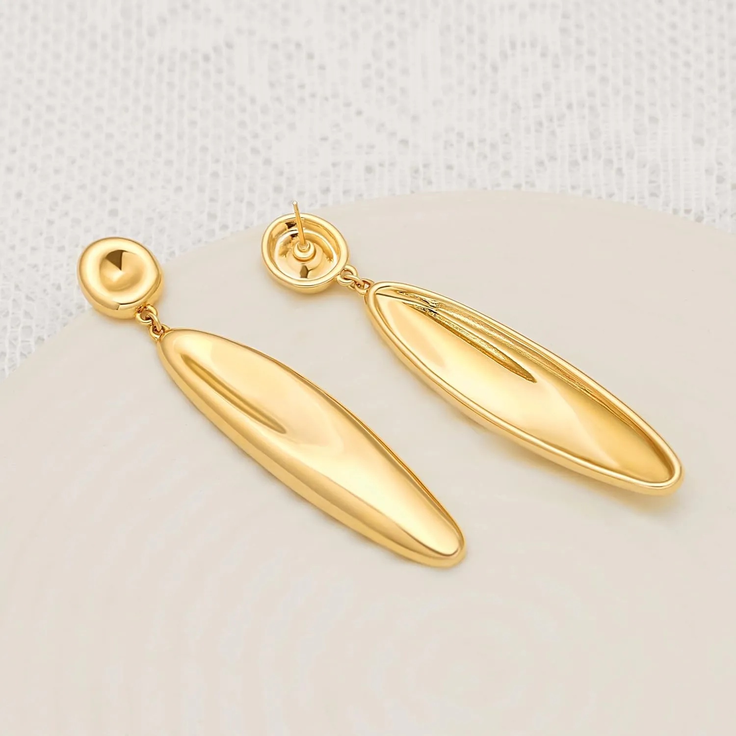 Aobei Pearl 18K Gold/Platimun Plated Brass Long Vertical Bar Drop Dangle Earring Minimal Hanging Earrings Geometric jewelry for Women