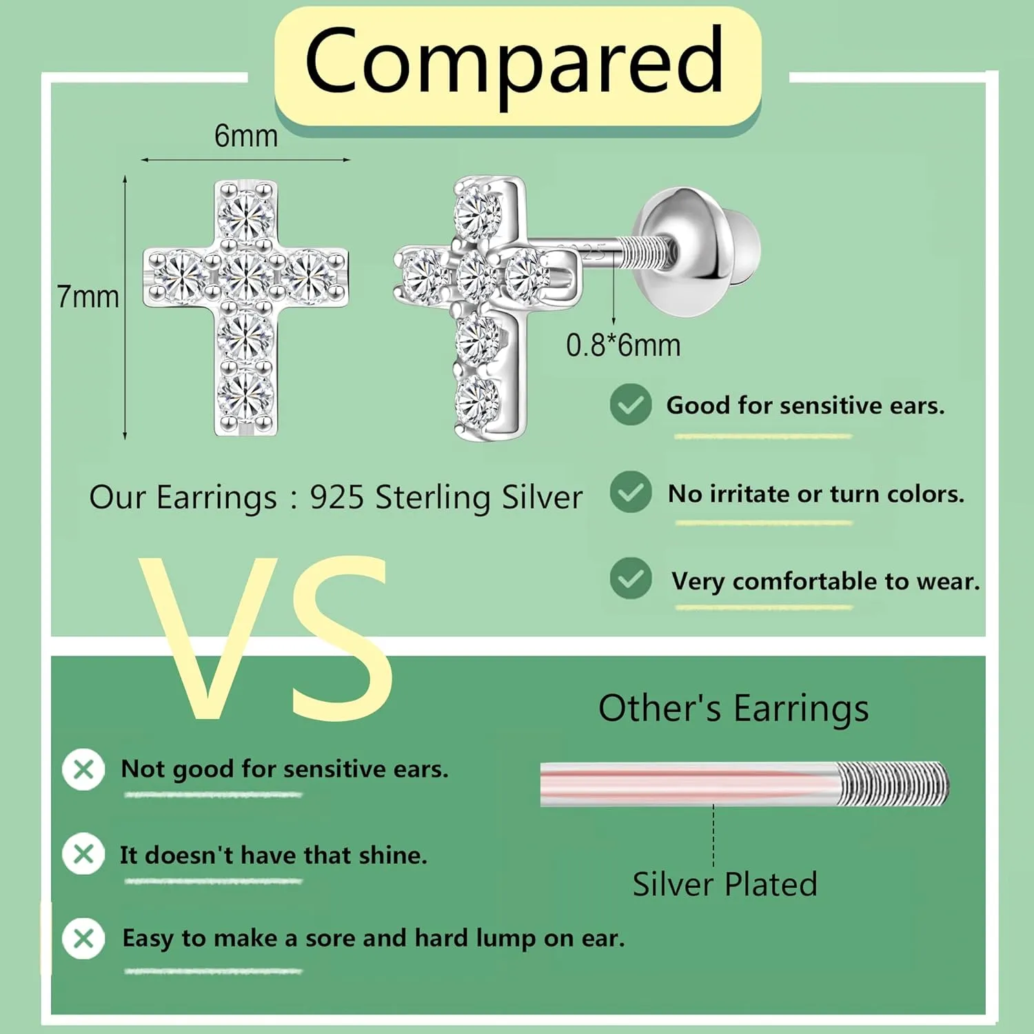AoedeJ Sterling Silver Screw Back Earrings for Women