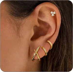 Apsvo Gold Hoop Earrings Set for Women, Small Hoop Earrings Lightweight Cubic Zirconia Huggie Hoops Hypoallergenic Gold Stack Earrings Trendy Jewelry Gifts