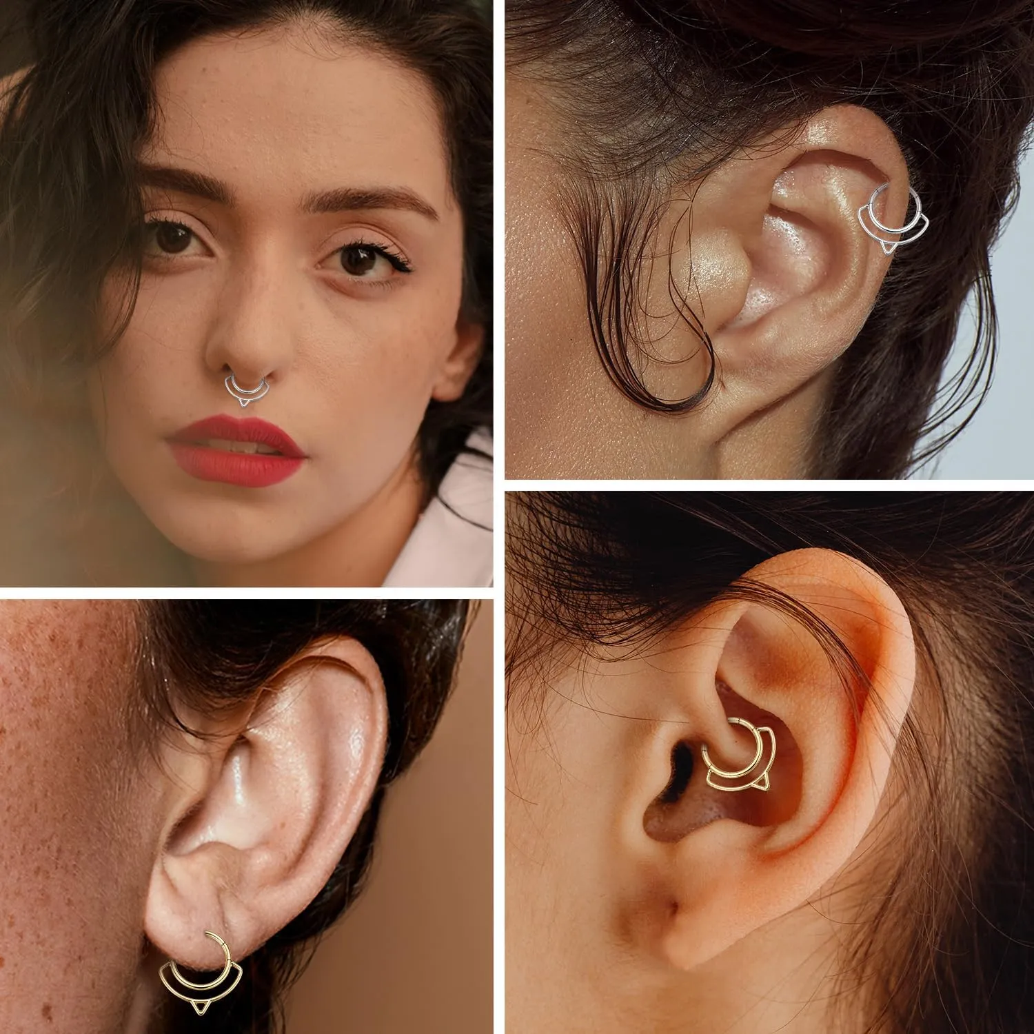 AROWRO Helix Rook Earrings Double Open Stack Sleeper Earring 316L Surgical Steel 16G 7mm 8mm 10mm CZ Daith Cartilage Tragus Piercing Jewelry Septum Clicker
