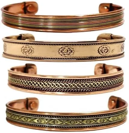 Art Of Creation Pure Copper Set of 4 Bracelets Handmade Cuff Bangle for Men And Women Adjustable Tibetan Kada From India For Unisex